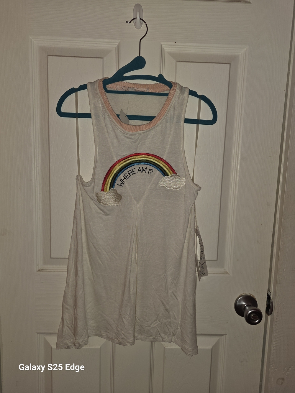 Taylor & Sage Cream Top with Peach Ribbed Neckline